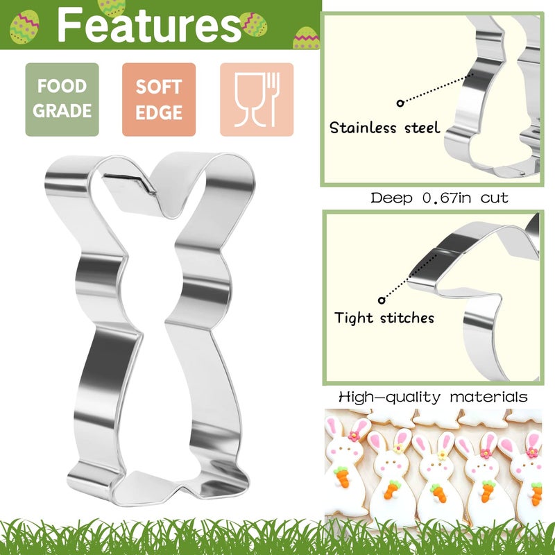 KAISHANE Easter Cookie Cutters Set - rabbit, Bunny, Carrot, Rabbit Face Shapes Biscuit Cutters 6 Pieces Stainless Steel - Image 2